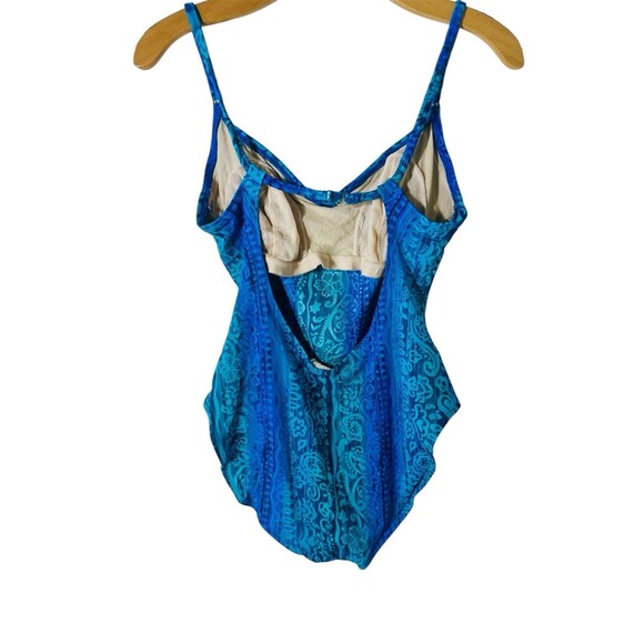 Vintage Kathy Ireland Turquoise One Piece Swim Suit SZ L 12 Royal Blue Paisley - Picture 3 of 4